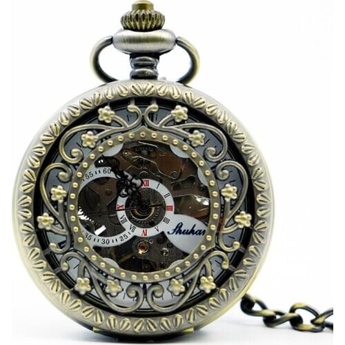 Classic Roman Numerals Mechanical Pocket Watch High Quality Hand-Wind Pendant Watch Vintage Fob Clock Gifts for Men Women reloj