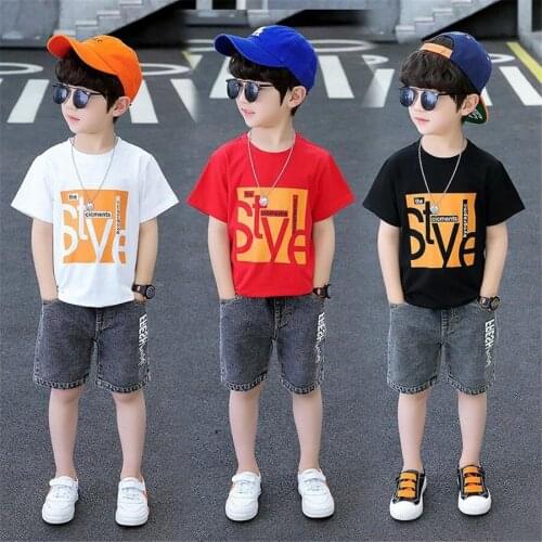 Kids Clothing Set Summer Clothes for Teen Boys Short Sleeve Tops + jean short Children Outfits 8 10 12 Years Boy Tracksuit