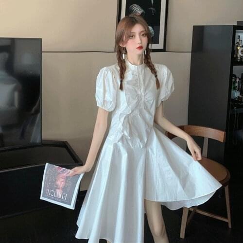 Korean Fashion 2021 White Summer Dress Aesthetic Kawaii Clothes Harajuku Cotagecore Fairycore Elegant Longdress