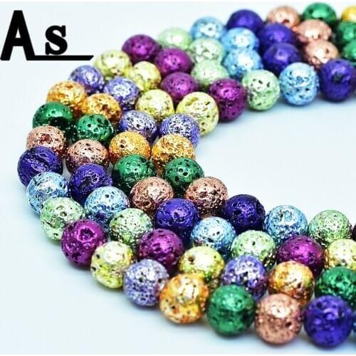 Asingeloo Natural Stone Color Lava Hematite Round Loose Beads Strand 10mm DIY for Jewelry Making Accessories Nacklace Bracelet