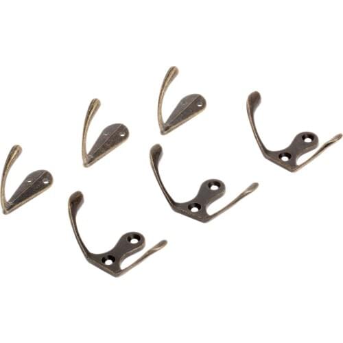 5Pcs/lot Double Prong Hooks Vintage Antique Bronze Hangers Door Bath Kitchen Wardrobe Clothes Coat Hat Hook Furniture fittings