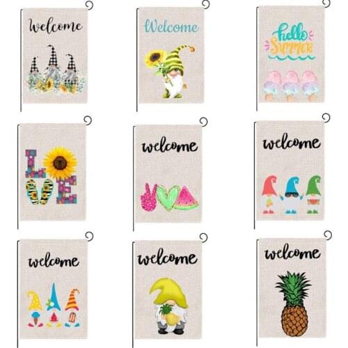 Summer Garden Flag Fruit Gnomes Double Size Printed Flax Outdoor Decorative Hanging Welcome Summer Season Banner 32*47CM SN293