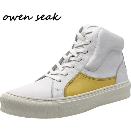 Owen Seak Men Boots High Ankle Luxury Trainers Genuine Leather Sneakers Winter Lace UP Snow Male Boots Casual White Flats Shoes