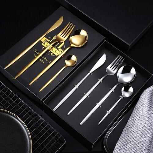 4Pcs/set Dinner Set Cutlery Knives Forks Spoons Wester Kitchen Dinnerware Stainless Steel Home Party Tableware Set
