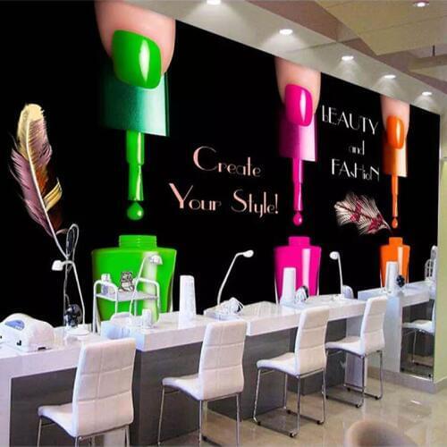 Custom Any Size Mural Wallpaper Modern Creative Watercolor Nail Polish Beautiful Nails Shop Background Wall Decor Abstract Mural