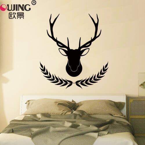 New Animal Deer Head Wheat Ears Wall Sticker Home Decor Bedroom Living Room TV Sofa Wall Poster DIY Carved Removable Art Mural