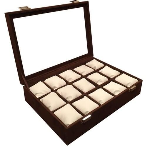 Enlightened Decor Glazed Suede Coffee 15 Padded Compartments Watch Bracelet Table