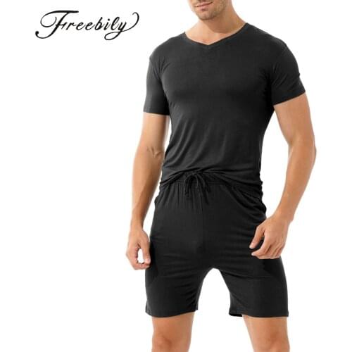 Men’s Short Sleeves and Shorts Pajama Set Classic Cotton Sleepwear Loungewear Pj Set Super Elastic Soft and Comfortable