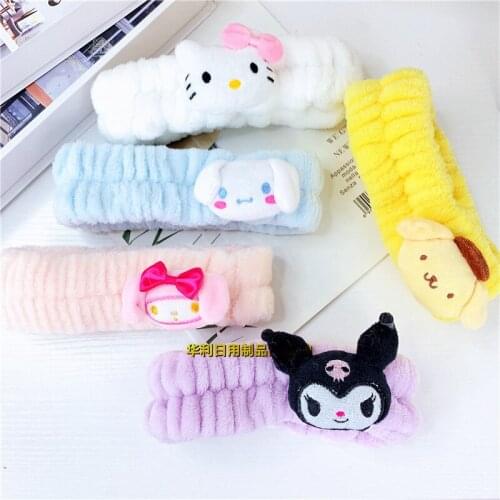 Girl plush doll pudding Kuromi headband hello kitty women makeup face wash headband shampoo belt elastic headband
