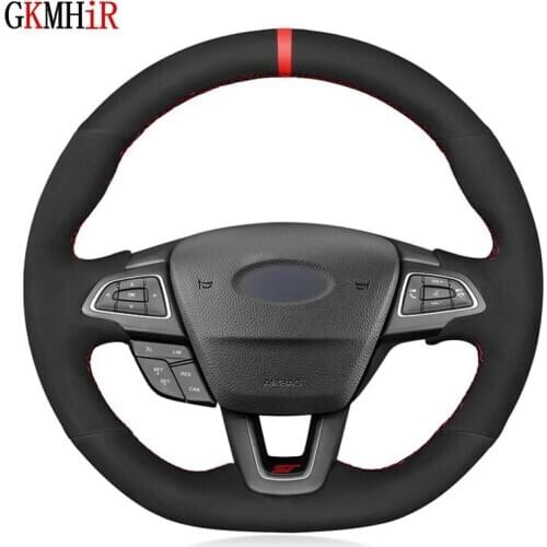 Hand-Stitched Soft Black Suede Car Steering Wheel Cover For Ford Focus (RS | ST | ST-Line) Kuga (ST-Line) Ecosport (ST-Line)