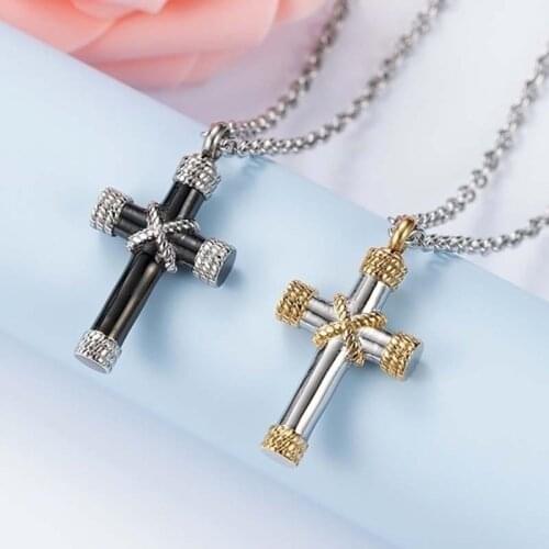 Trendy Personality Punk Fashion Gold and Black Multicolor Stick Shape Cross Souvenir Men Pendant Necklace