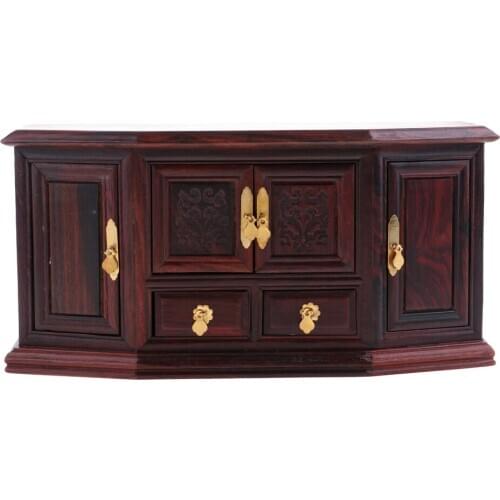 Retro Wood Wine Cabinet TV Table Furniture for Dolls House Action Figures Accessory Decoration