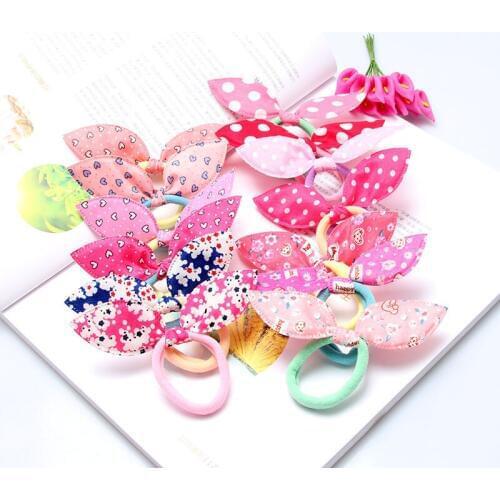 6 pcs Rabbit Ears Hair Band Children Hair Accessories Kids Ponytail Elastic Hair Band for Women Girls Rubber Band