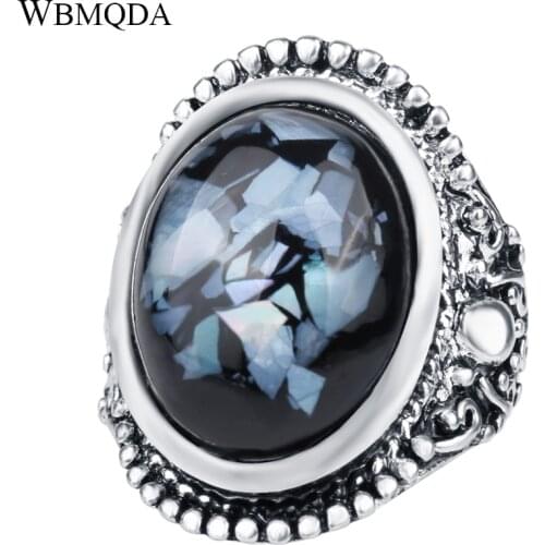 Luxury Shells Resin Ring For Women Dazzle Artificial Coral Accessories Silver Plated Vintage Oval Big Rings Size 7-10