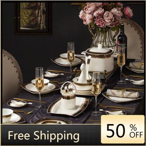Luxury Dinner Set Plates And Dishes Ceramic Tableware Bone China Dinner Set Dinner Sets Serving Pratos De Jantar Cuisine Plate