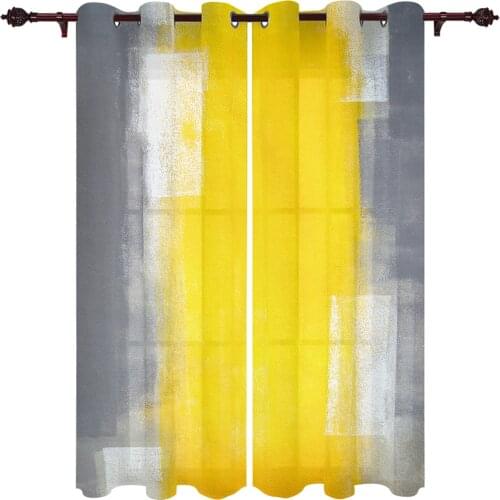 Yellow Gray Abstract Art Texture Curtains for Bedroom Kitchen Window Treatments Valance Curtains for Living Room