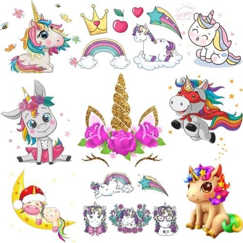 Lovely Animals Unicorn Heat Vinyl Transfer For Clothing Iron On Cartoon Washable Transfers For Clothes Appliques For DIY T-shirt