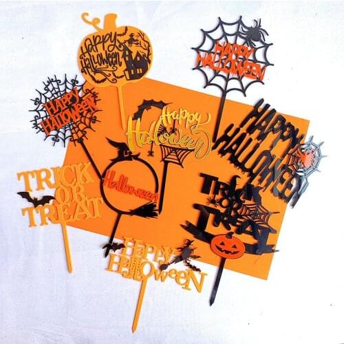 Halloween Cake Card Decoration Happy Halloween Letter Pumpkin Spider Bat Witch Card Cake Decoration