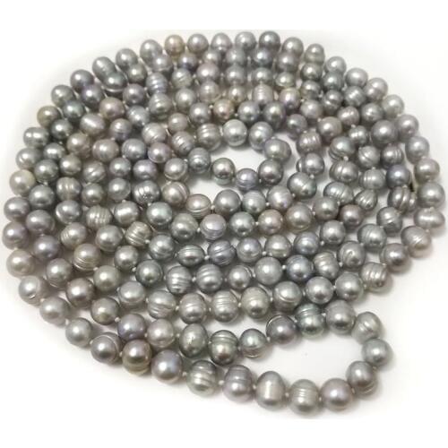 Unique Pearls jewellery Store 68 inches 8-9mm Silver Gray Color Natural Potato Freshwater Pearl Long Chain Sweater Necklace