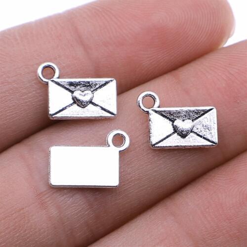 WYSIWYG 20pcs/lot Love Letter Charms Pendant DIY Metal Jewelry Making Antique Silver Color 9x12mm