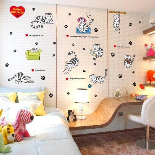 Funny kitty wall sticker PCV Material DIY Happy Cats wall decals for Living room childrens room bedroom decor sticker