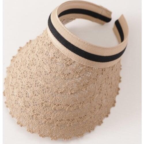 Hollow Out Sun Protection Women Outdoor Visor Hat Wide Brim Shading Fashion Lace Summer Hat Empty Top Cap