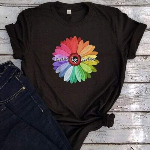 Love Is Love Tshirt Aesthetic Funny T Shirts Floral Love Daisy Rainbow Shirt Vintage Woman Clothes Girls Fashion 2021 New Tee