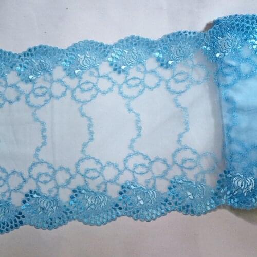 1 Meter 29 CM Super Wide Blue Flowers Embroidered Lace Trim Soft Lingerie Underwear Bra Dolls Dress Sewing Fabric Handmade DIY