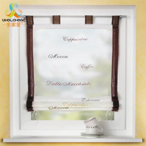 1PCS Embroidered Voile Drape Tap Top Pattern Roman Curtain Drapery Valance Panel Tie-Up Sheer For Kitchen Window 3 Sizes
