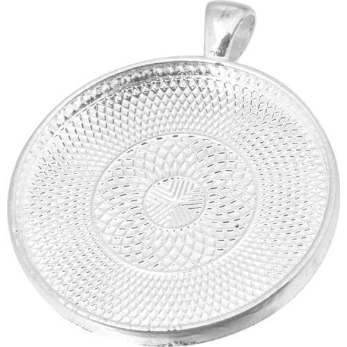 10pcs/lot 35mm Silver Plated Pendant Settings Cabochons Bases Bezel Trays Fit Cabochon Cameo DIY Necklace Making