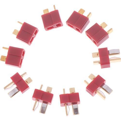 10Pcs T Plug Jack Connectors Male + Female Deans Connector T For RC LiPo Battery Helicopter Terminals Connectors Kit