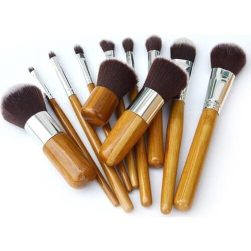 11pcs Makeup Brushes Set Professional Natural Bamboo Make Up Powder Eyes Blending Beauty Soft Hair Cosmetic Kabuki Tool Kit