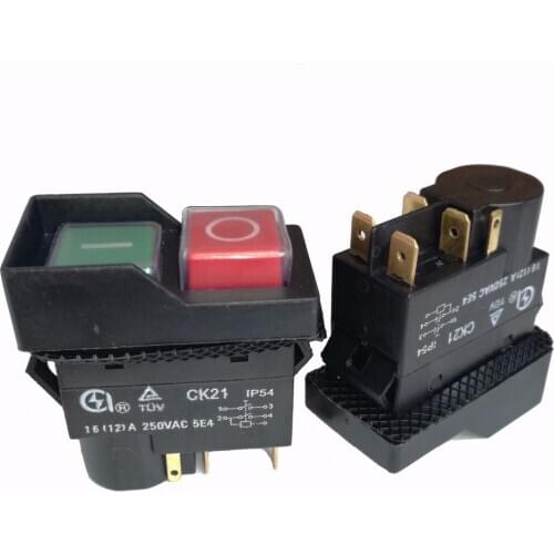 2pc 5pins CK21 16(12)A 250VAC Electromagnetic Self-locking On Off Push button Switch Starting Switches For Cutting Power Machine
