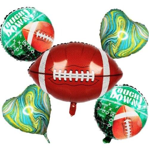 5 PCS Football 18 Inch Heart And 18 Inch Agate Football Round Balloons Set for Super bowl Tailgate Game Day Football