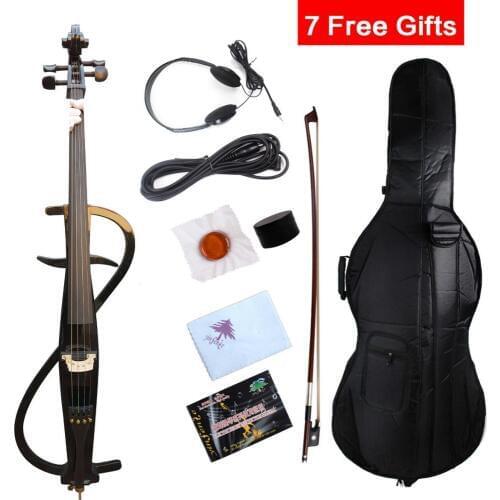 5 string 4 string Yinfente Black 4/4 Electric silent cello Sweet Sound Free Soft bag Bow #EC3