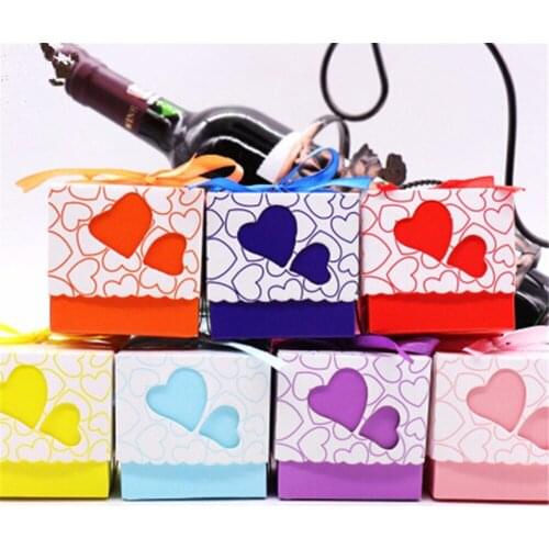 50pcs Wedding Candy Boxes Double Hollow Love Heart Design Laser Cut Wedding Party Favor Gifts Candy Bags With Ribbon Party