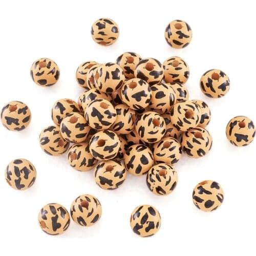 300Pcs Printed Natural Wood Beads Leopard Print Pattern Dyed Round Wooden Bead For DIY Bracelets Necklaces Jewelry Making