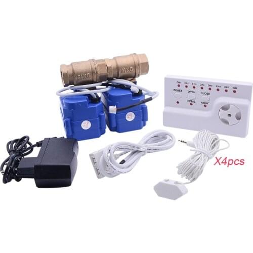 Water Level Leakage Sensor Detector Alarm Overflow Security System With 2pcs DN15 Valve and 4pcs Sensor Cable for Household Use