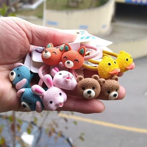 2PCS New Cute Rabbit Bear Dog Princess Headwear Kids Cartoon Elastic Hair Bands Children Ropes Girls Accessories Baby Headdress