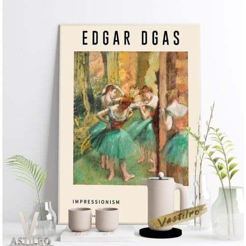 Edgar Degas Impressionism Exhibition Museum Poster Dancers Pink And Green Art Prints Canvas Painting Ballet Lovers Gift Decor