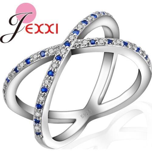 Brand 925 Sterling Silver X Shape Design Rings With Pave Setting Cubic Zirconia Cross Ring Wedding Jewelry Anel Feminino