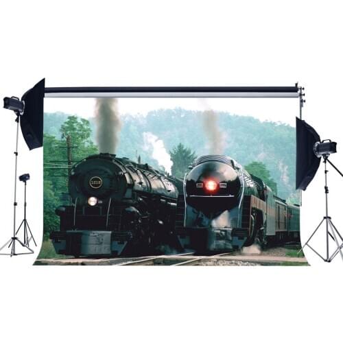 Photography Backdrop Locomotive Vintage Old Steam Train Railroad Tracks Travel Backdrops Background