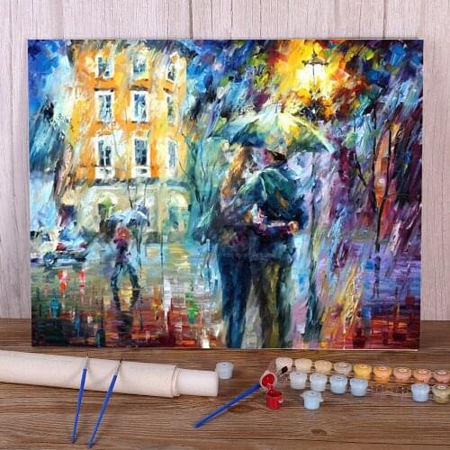 Oil Painting Style City Rain Painting By Numbers Complete Kit Acrylic Paints 50*70 Canvas Pictures Handmade Handiwork