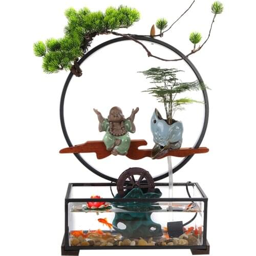Chinese Lucky Water Fish Tank Fountain Creative Decoration Living Room Entrance Light Ring Backflow Incense