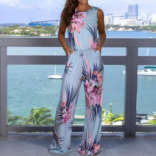 Boho Jumpsuit Women Loose Sleeveless Floral Print Rompers Women High Waist Long Jumpsuit Overalls Bodysuit Боди Женское @40
