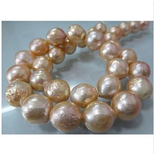 Beautiful 13-14mm south sea baroque pink pearl necklace 18inch earring