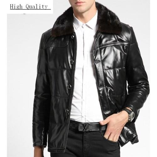Real Leather Jacket Men Parka Real Mink Fur Cllar Down Sheepskin Coat Men Winter Warm Genuine Leather Outwear LWL1475