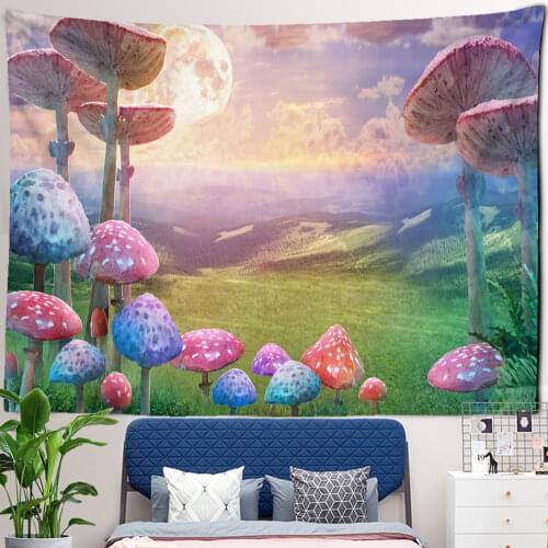 Magic Forest Tapestry Wall Hanging Red Mushroom Decorative Wall Tapestries Art Wall Carpet Home Decor Boho Hippie Tapestry