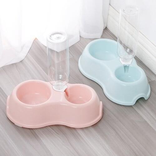 Cat bowl Havo round plastic pet double bowl with drinking bottle 500ml automatic water storage bottom non-slip dog bowl