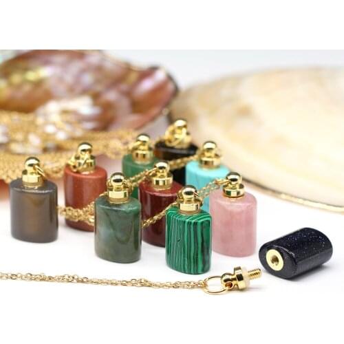 Trendy Female Perfume Bottle Pendant Necklaces Natural Gem Stone Tiger Eye Essential Oil Diffuser Charms Necklace Jewelry Gifts